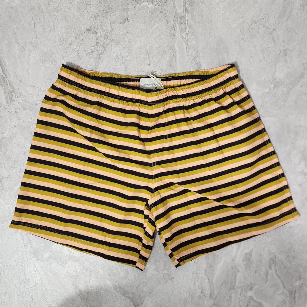 Anna & Boy 608 Mid Swim Short Men's Khaki Stripe Size 3 New